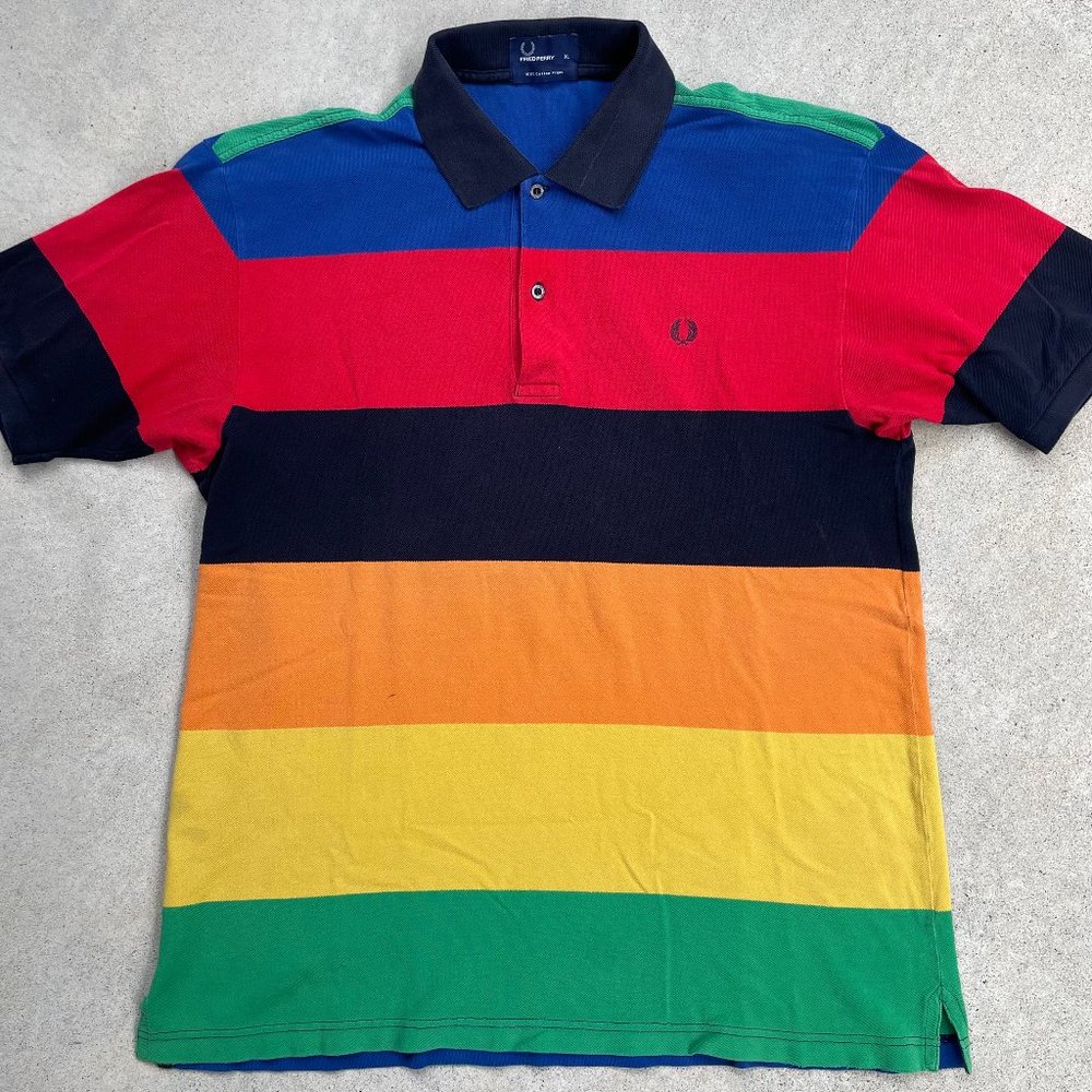 Fred Perry Rainbow Colour Block Polo Shirt - Size XL